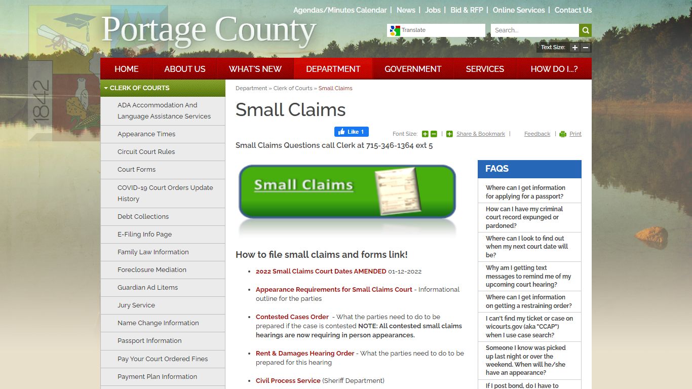 Small Claims | Portage County, WI