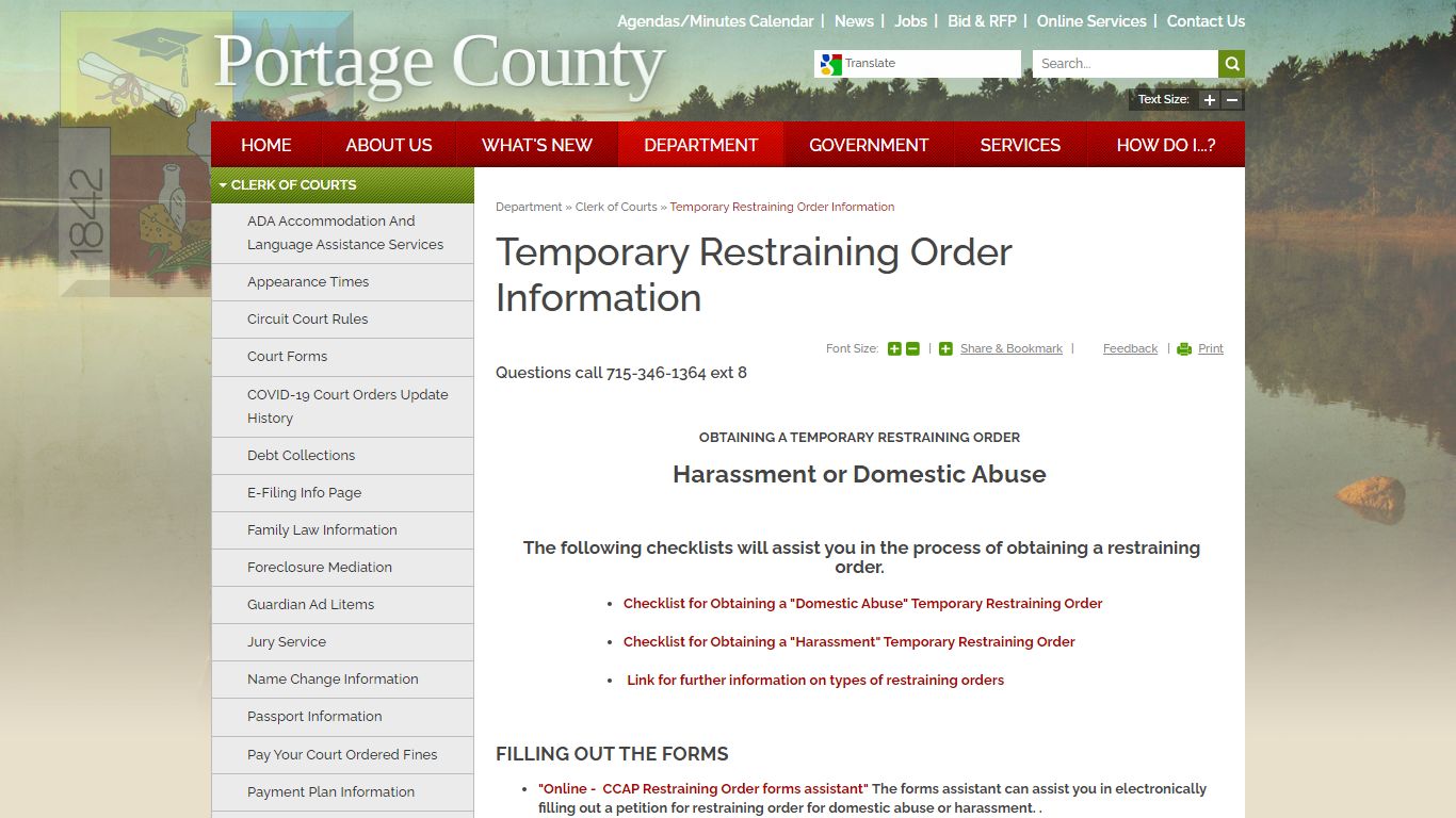 Temporary Restraining Order Information | Portage County, WI